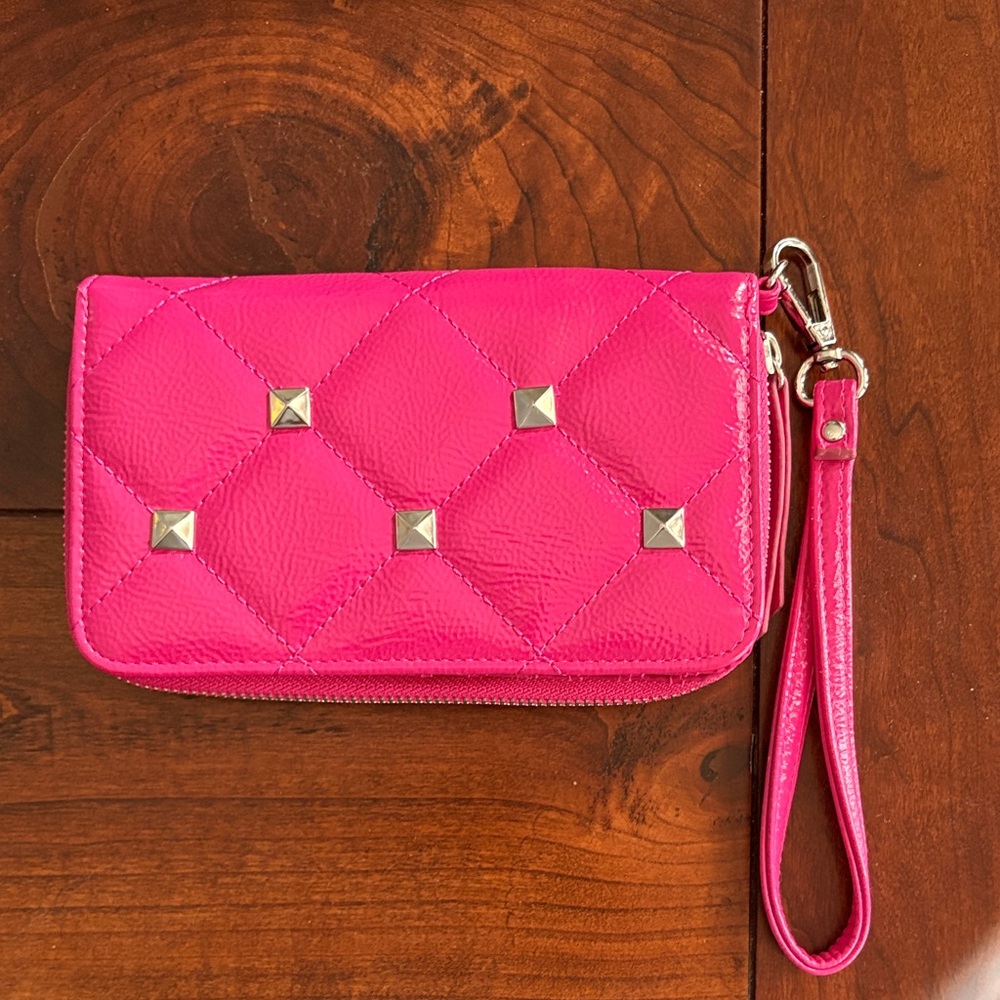 Pink Quilted Wristlet with Stud Accents